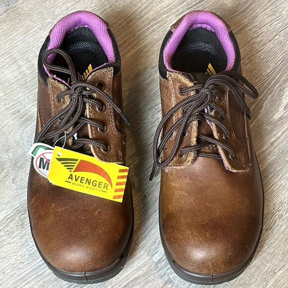 Avenger Oxford A7166 Safety Toe Shoes Brown Leather Womens 7.5 UK 5 EU 37.5 - Picture 2 of 10